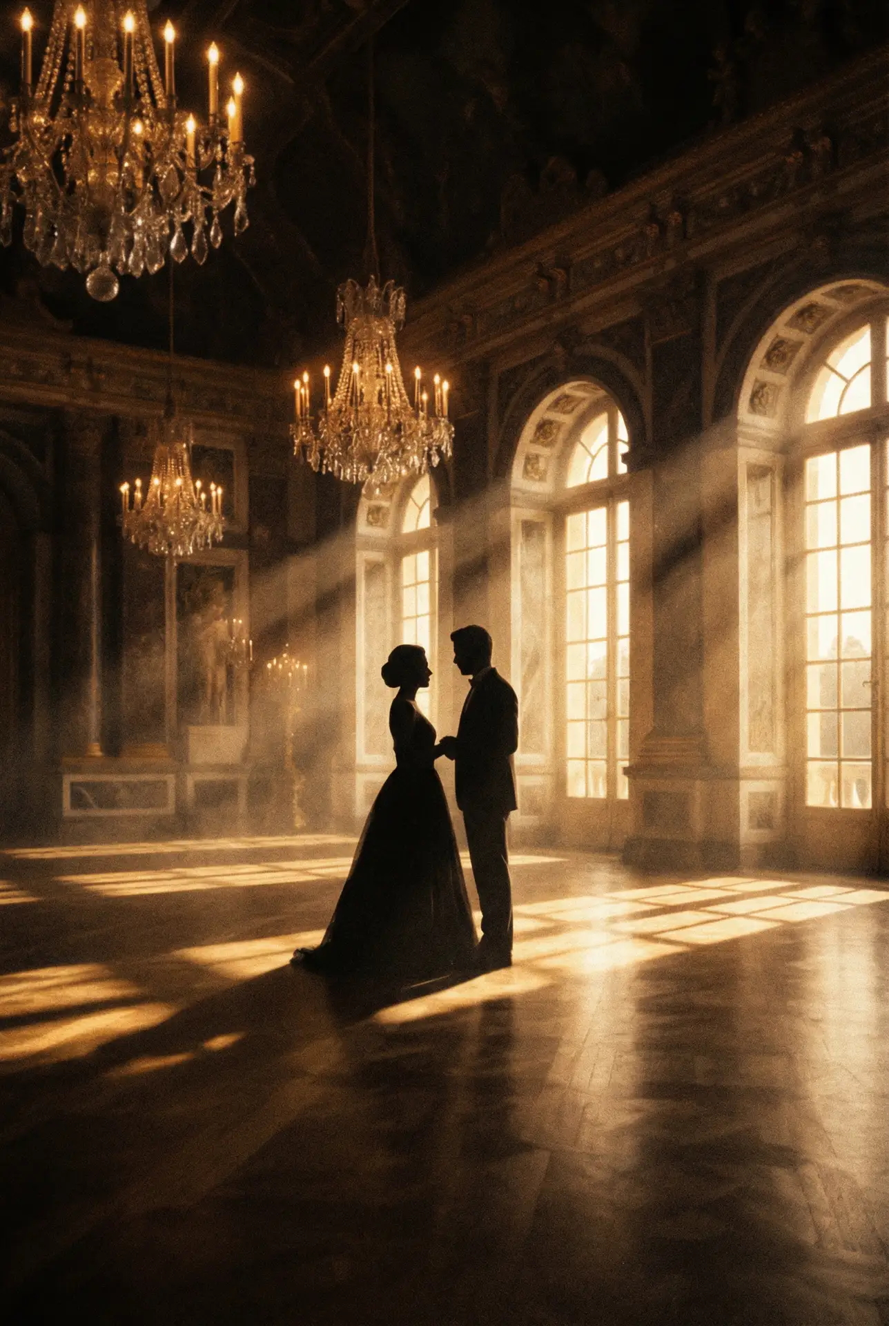 俄罗斯美女 出品影片《舞厅幽影》海报，水晶灯下双人剪影